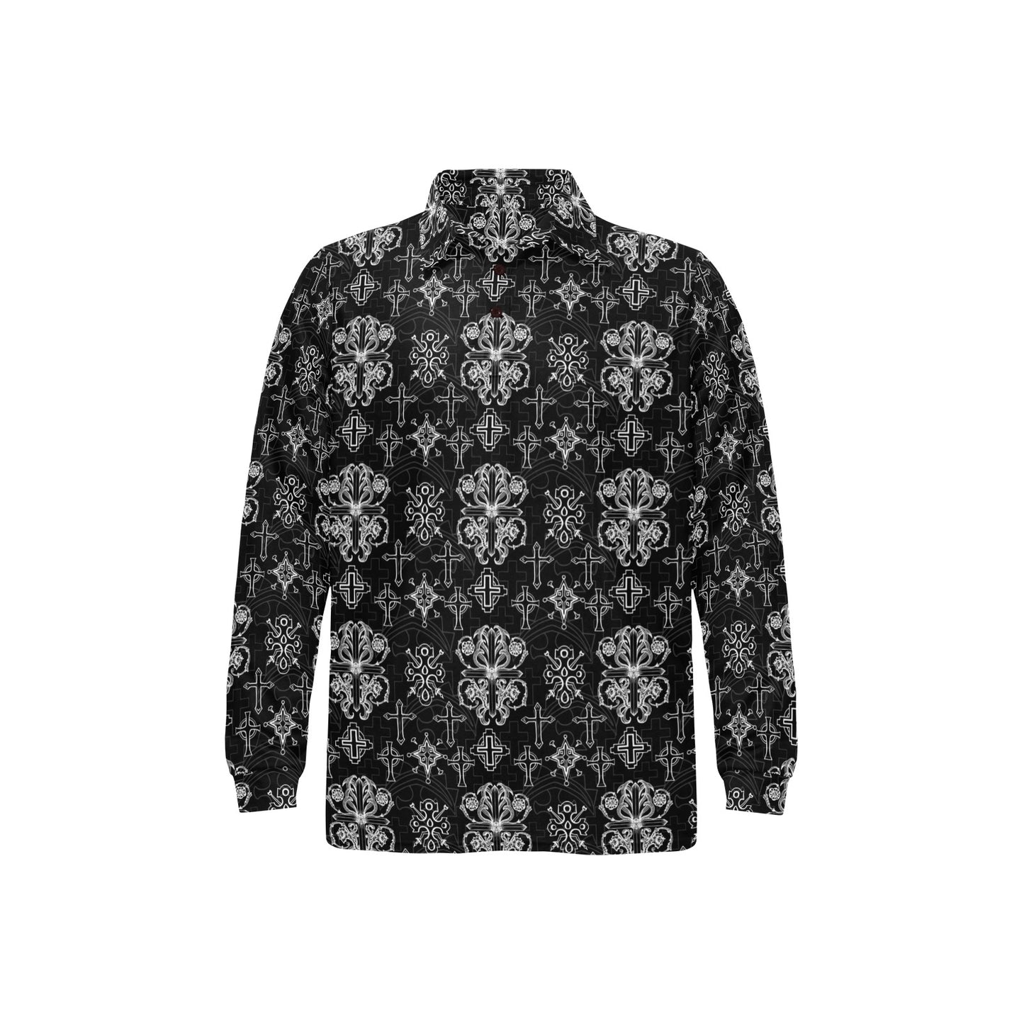 Cross Pattern Print Design 04 Long Sleeve Polo Shirt For Men's