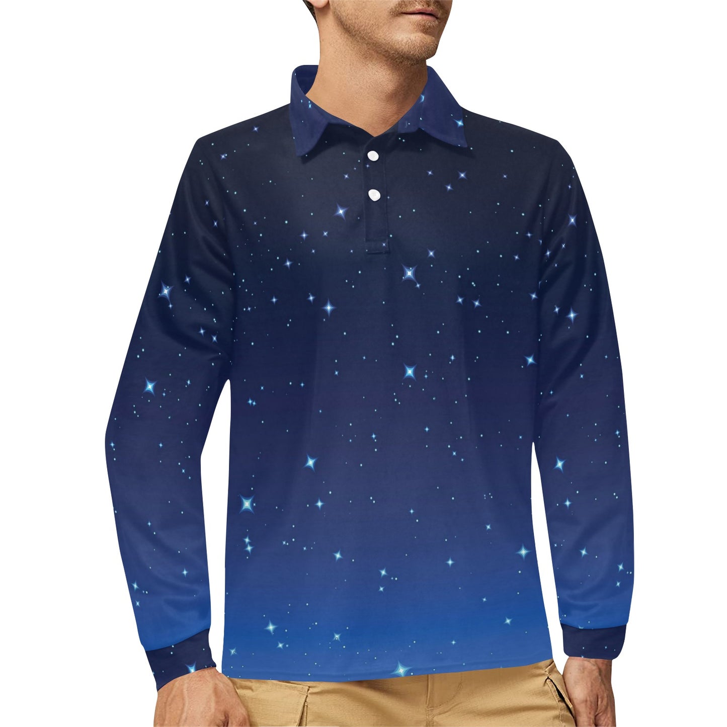 Night sky Pattern Print Design A01 Long Sleeve Polo Shirt For Men's