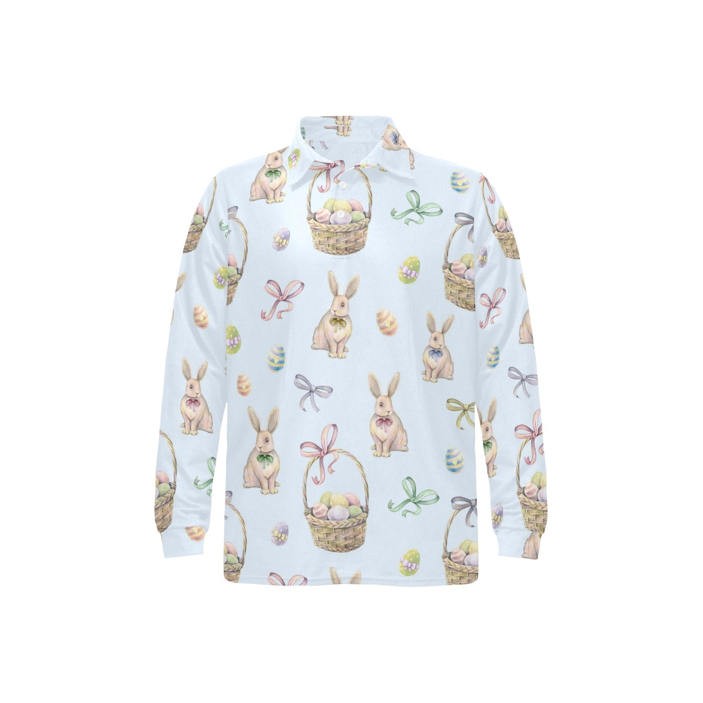Rabbit Easter Eggs Pattern Print Design 03 Long Sleeve Polo Shirt For Men's