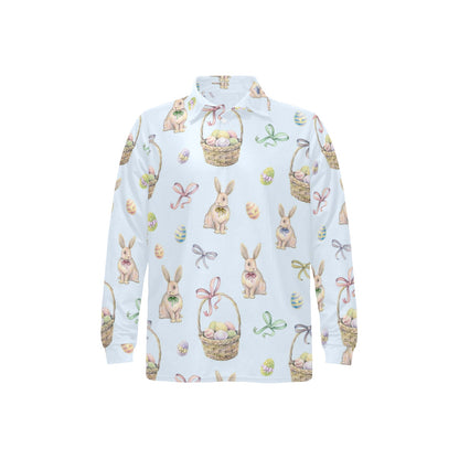 Rabbit Easter Eggs Pattern Print Design 03 Long Sleeve Polo Shirt For Men's