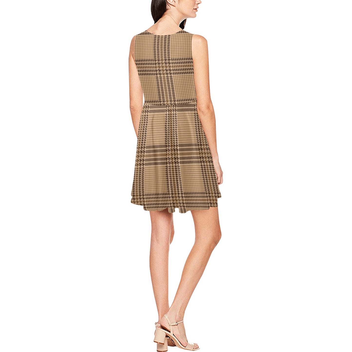 Houndstooth Brown Pattern Print Design 04 Sleeveless Dress