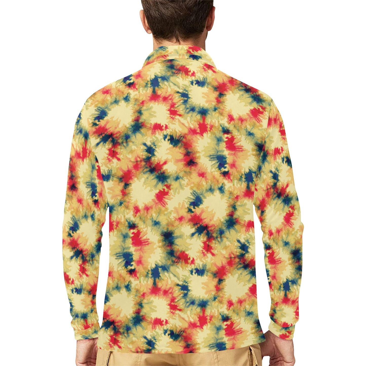 Tie Dye Print Design LKS302 Long Sleeve Polo Shirt For Men's