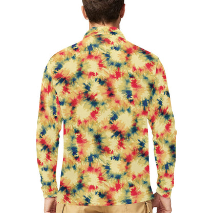 Tie Dye Print Design LKS302 Long Sleeve Polo Shirt For Men's