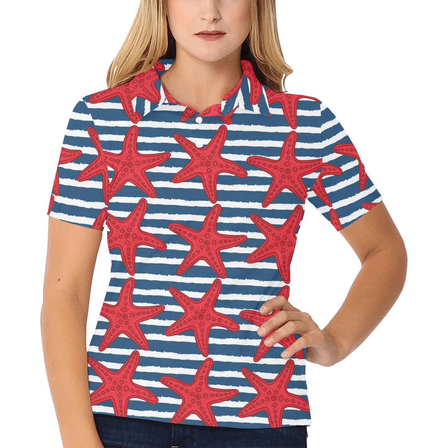 Starfish Red Pattern Print Design 02 Women's Polo Shirt