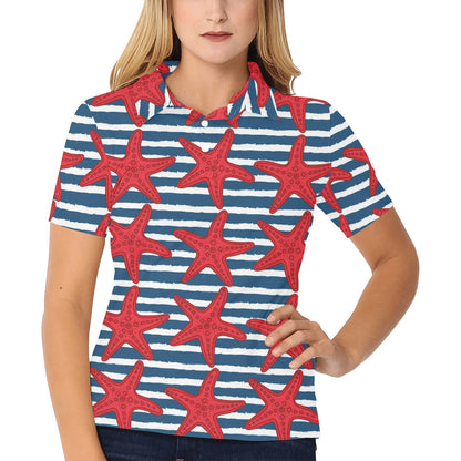 Starfish Red Pattern Print Design 02 Women's Polo Shirt