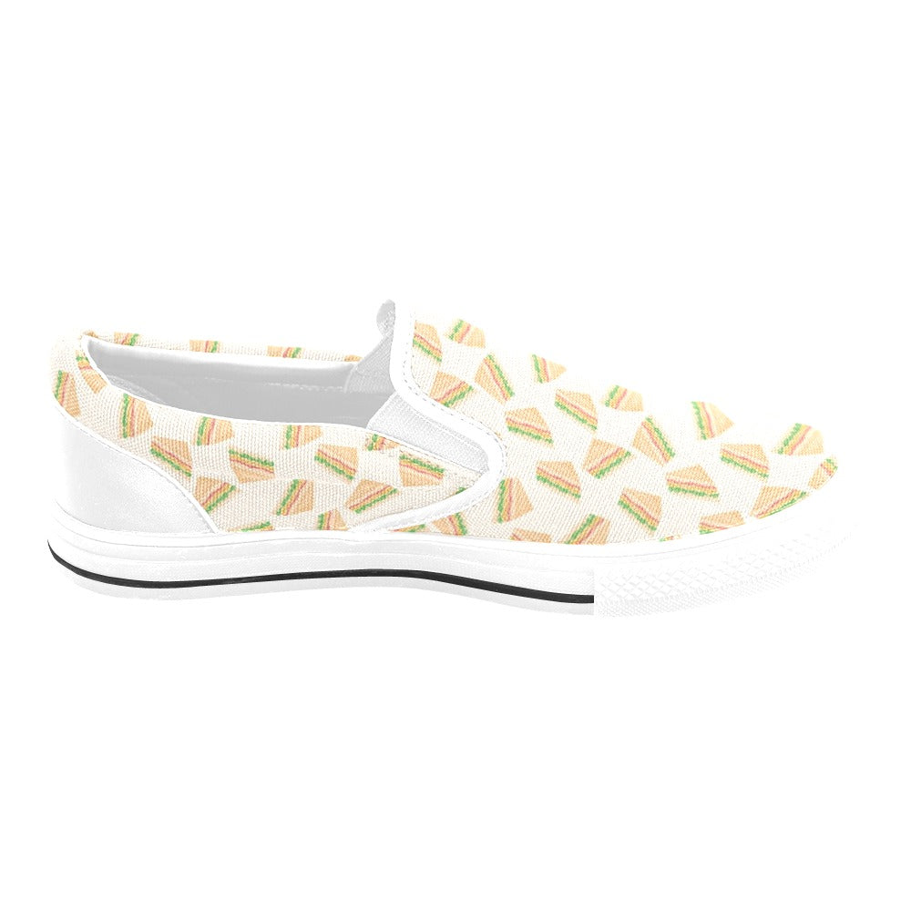 Sandwich Print Design LKS301 White Slip Ons Canvas Women's Shoes