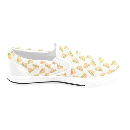 Sandwich Print Design LKS301 White Slip Ons Canvas Women's Shoes