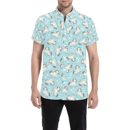 Horse Cute Print Design LKS306 Men Short Sleeve Button Up Shirt