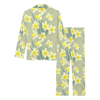 Daffodils Pattern Print Design DF01 Women's Long Pajama Set