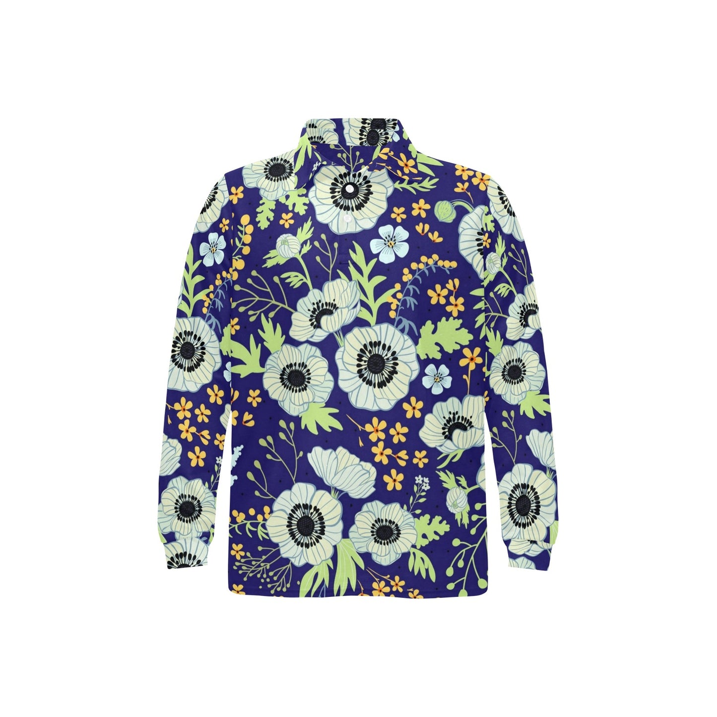 Anemone Pattern Print Design AM06 Long Sleeve Polo Shirt For Men's