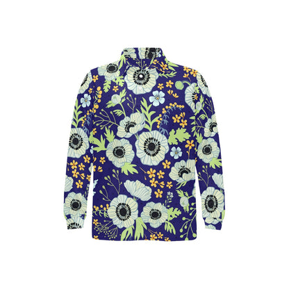 Anemone Pattern Print Design AM06 Long Sleeve Polo Shirt For Men's