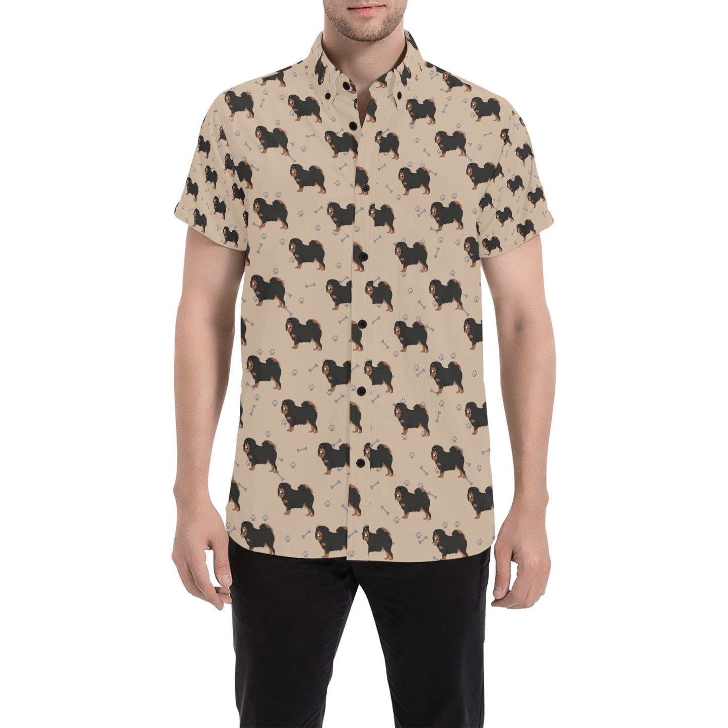 Tibetan Mastiffs Print Design LKS301 Men Short Sleeve Button Up Shirt