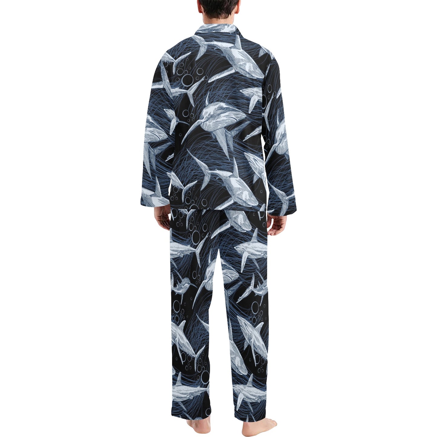 Shark Print Pattern Men's Long Pajama Set