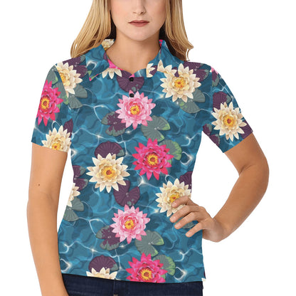 Water Lily Pattern Print Design WL05 Women's Polo Shirt