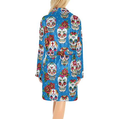 Sugar Skull Rose Pattern Women's Fleece Robe