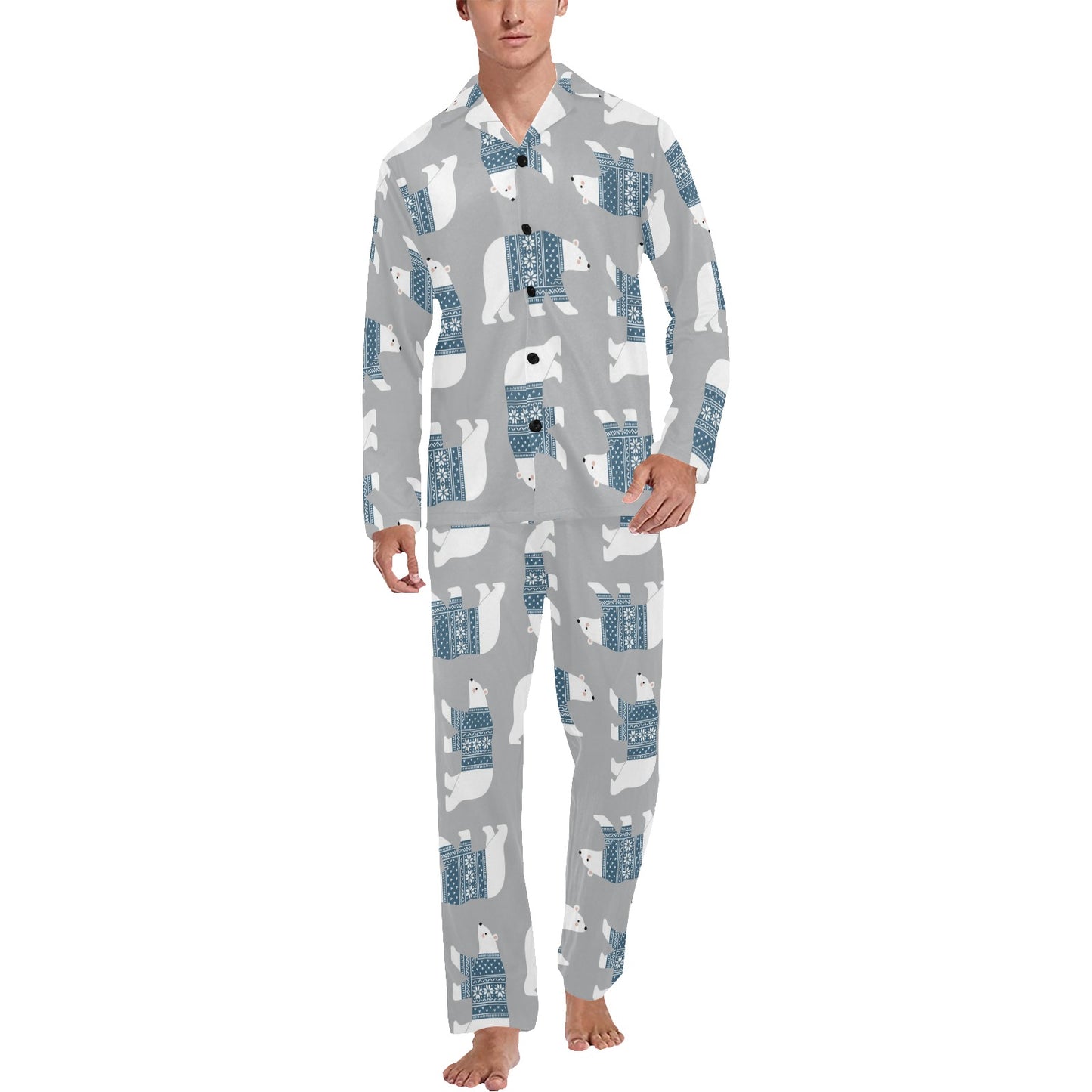 Polar Bear Pattern Print Design A03 Men's Long Pajama Set