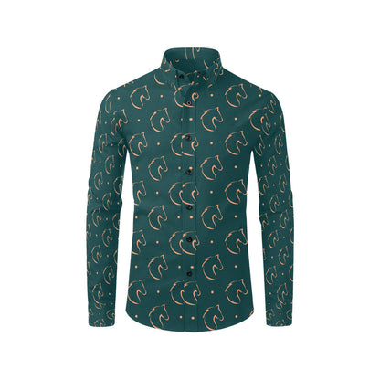 Horse Head Print Design LKS302 Men's Long Sleeve Dress Shirt