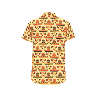 Maracas Print Design LKS403 Men Short Sleeve Button Up Shirt