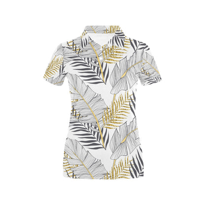 Gold Glitter Tropical Palm Leaves Women's Polo Shirt