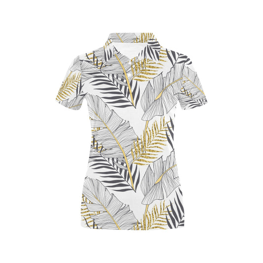 Gold Glitter Tropical Palm Leaves Women's Polo Shirt