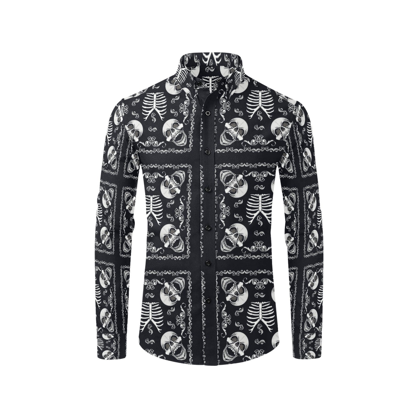 Bandana Skull Black White Print Design LKS306 Men's Long Sleeve Dress Shirt