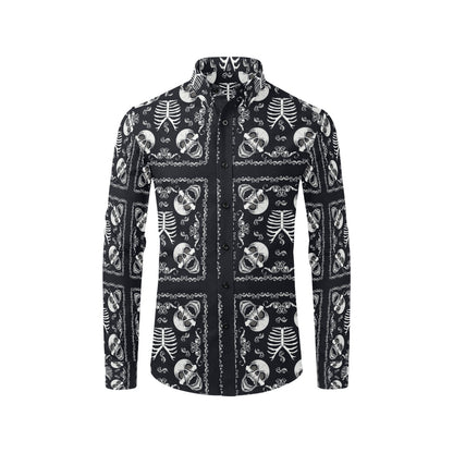 Bandana Skull Black White Print Design LKS306 Men's Long Sleeve Dress Shirt