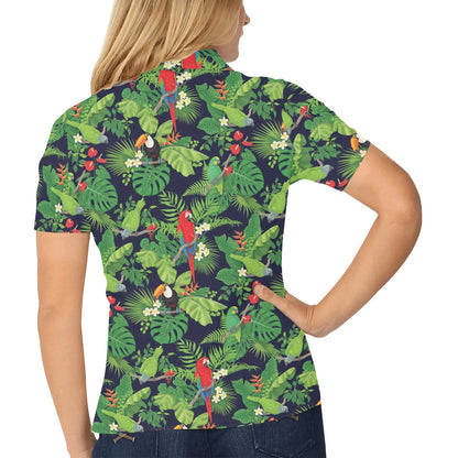 Rainforest Parrot Pattern Print Design A03 Women's Polo Shirt