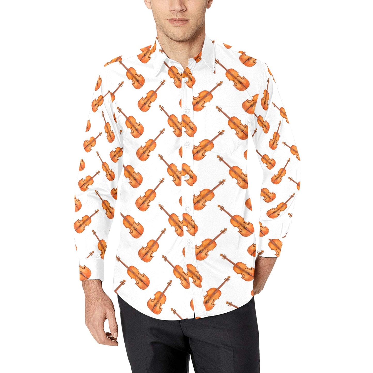 Violin Print Design LKS401 Men's Long Sleeve Dress Shirt