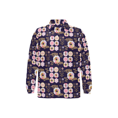 Sakura Japan Style Print Design LKS302 Long Sleeve Polo Shirt For Men's