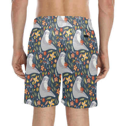 Sloth Print Design LKS303 Men's Swim Trunks Beach Shorts