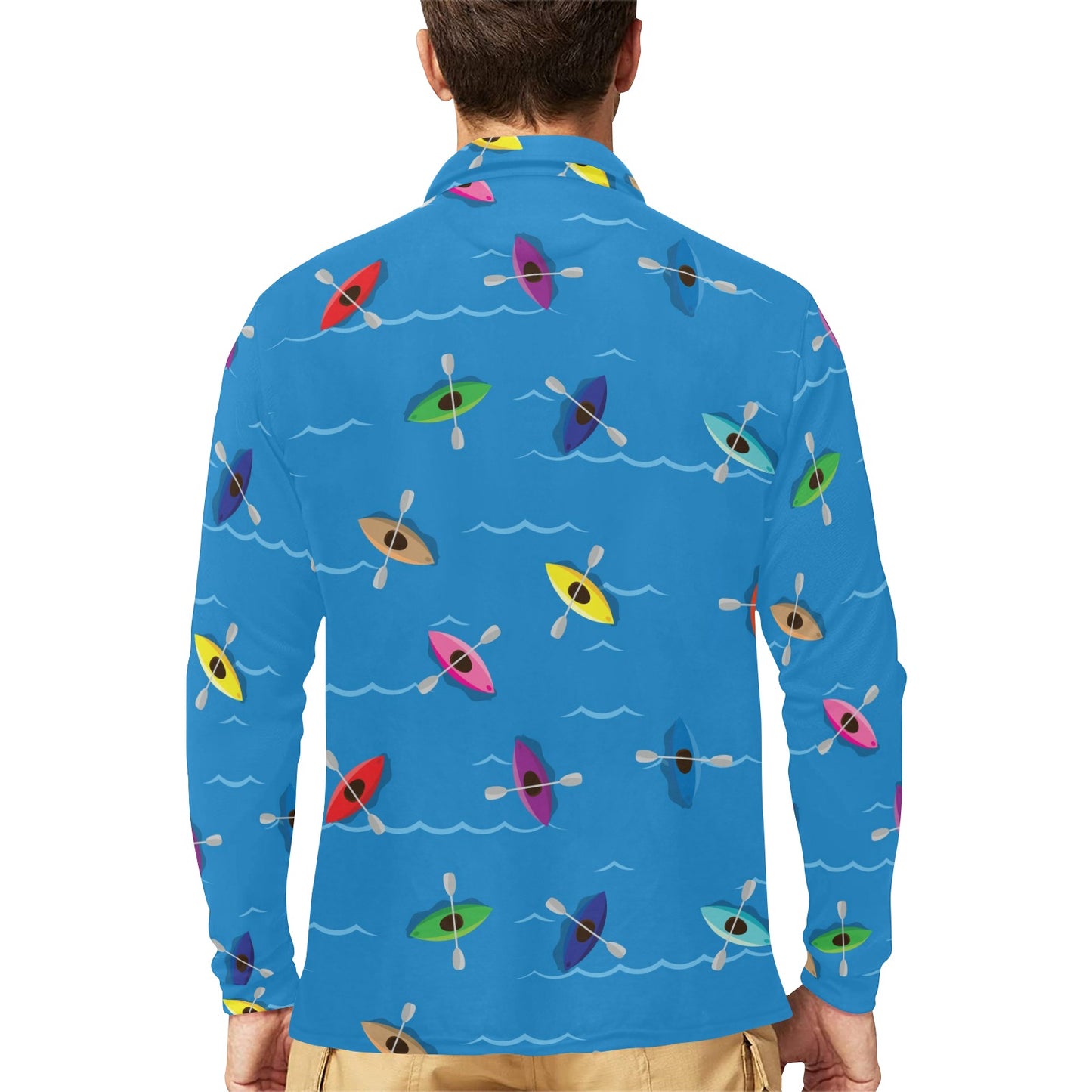 Kayak Pattern Print Design 03 Long Sleeve Polo Shirt For Men's