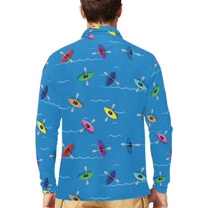 Kayak Pattern Print Design 03 Long Sleeve Polo Shirt For Men's