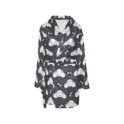 Poodle Pattern Print Design A03 Women's Fleece Robe
