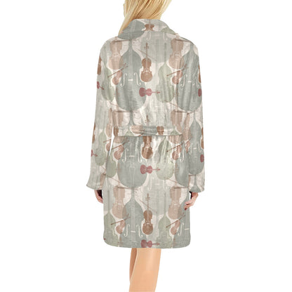 Violin Pattern Print Design 01 Women's Fleece Robe