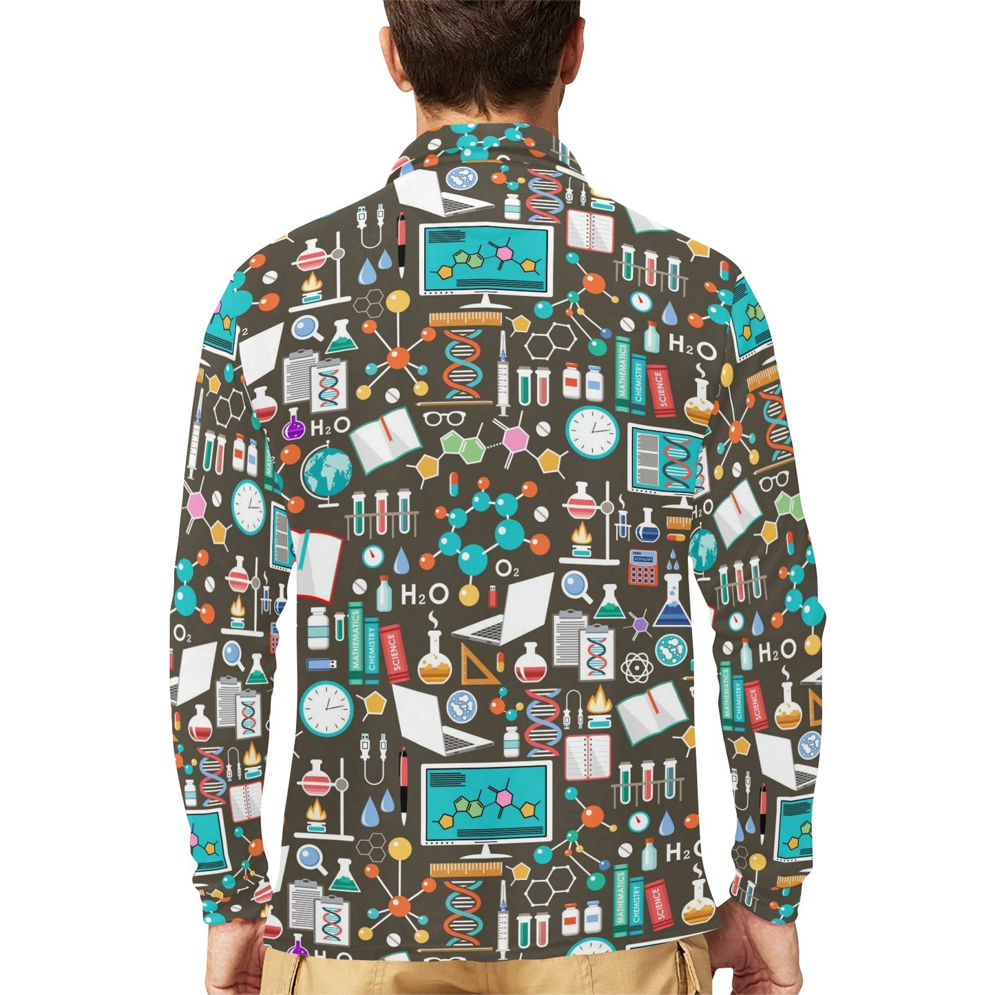 Science Print Design LKS303 Long Sleeve Polo Shirt For Men's