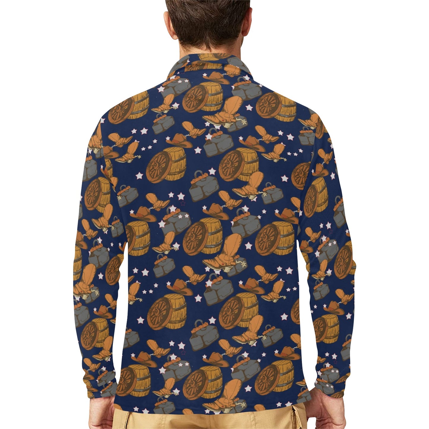 Cowboy Pattern Print Design 03 Long Sleeve Polo Shirt For Men's