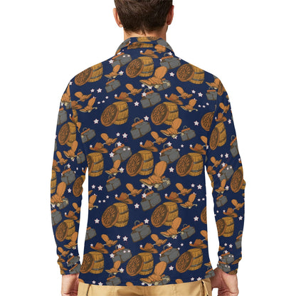 Cowboy Pattern Print Design 03 Long Sleeve Polo Shirt For Men's