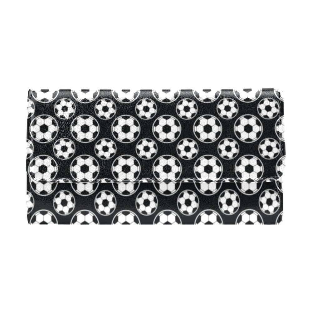 Soccer Ball Black Print Pattern Women's Trifold Wallet