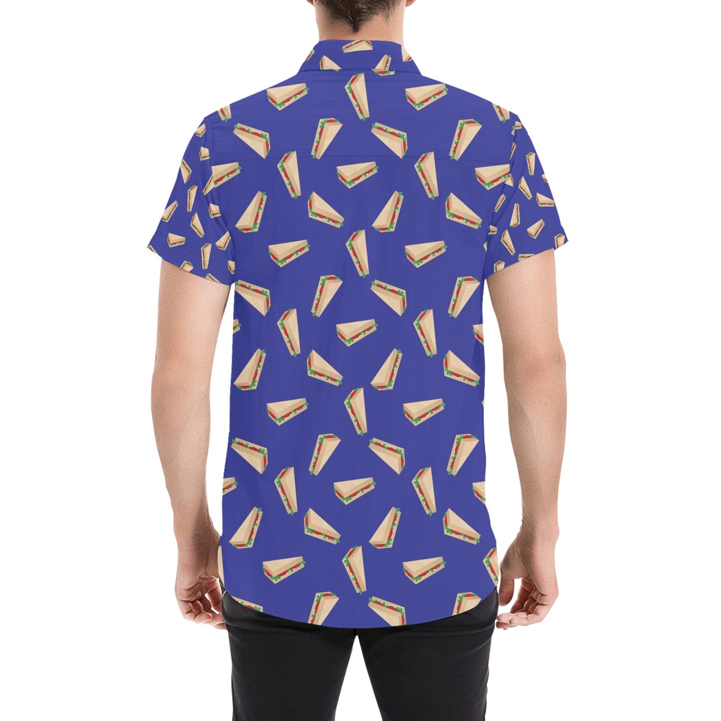 Sandwich Print Design LKS303 Men Short Sleeve Button Up Shirt