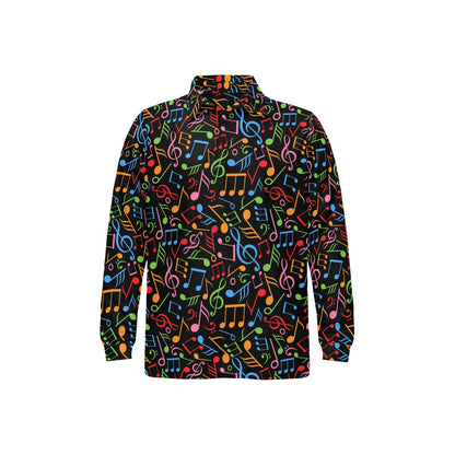 Music Note Colorful Themed Print Long Sleeve Polo Shirt For Men's