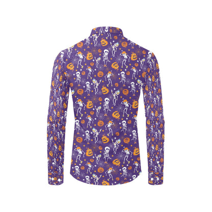 Skeleton Halloween Dance Print Design LKS304 Men's Long Sleeve Dress Shirt