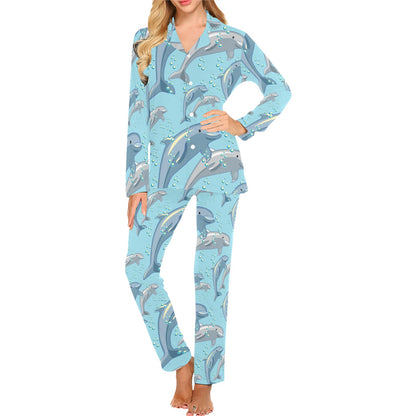 Dolphin Print Pattern Women's Long Pajama Set