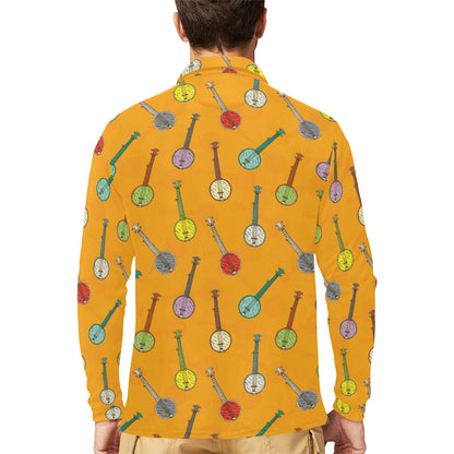 Banjo Pattern Print Design 02 Long Sleeve Polo Shirt For Men's