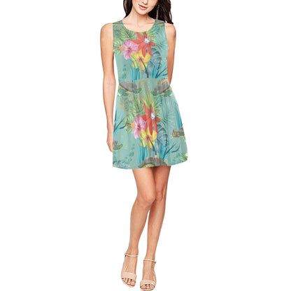 Sea Turtle Pattern Print Design T012 Sleeveless Dress