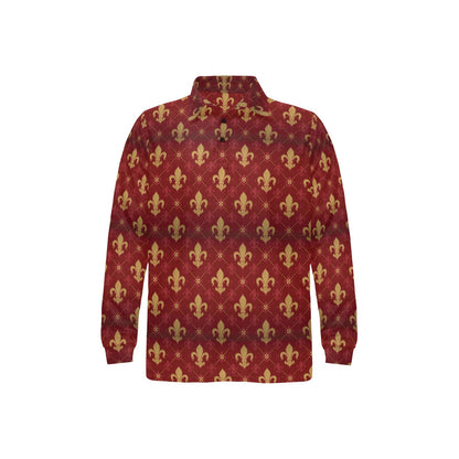 Fleur De Lis Print Design LKS401 Long Sleeve Polo Shirt For Men's