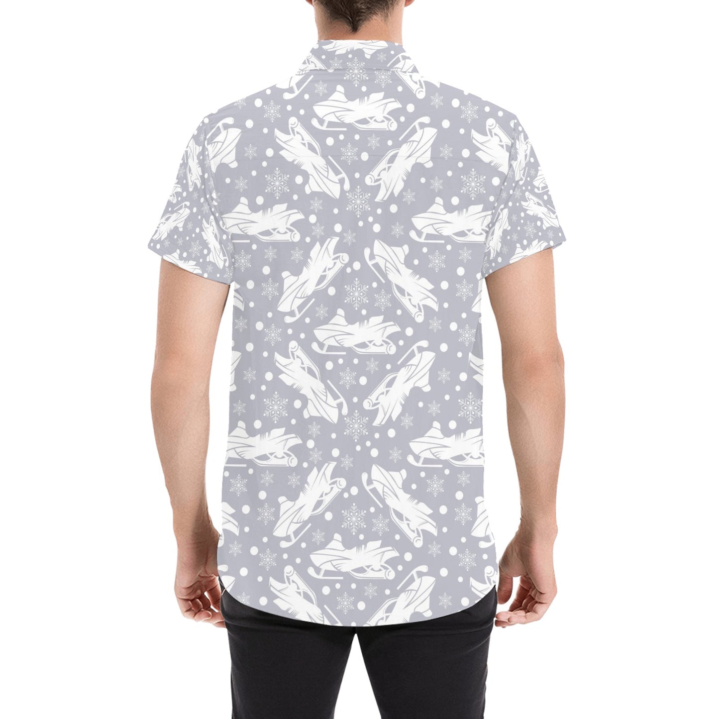 Snowmobile Print Design LKS302 Men Short Sleeve Button Up Shirt