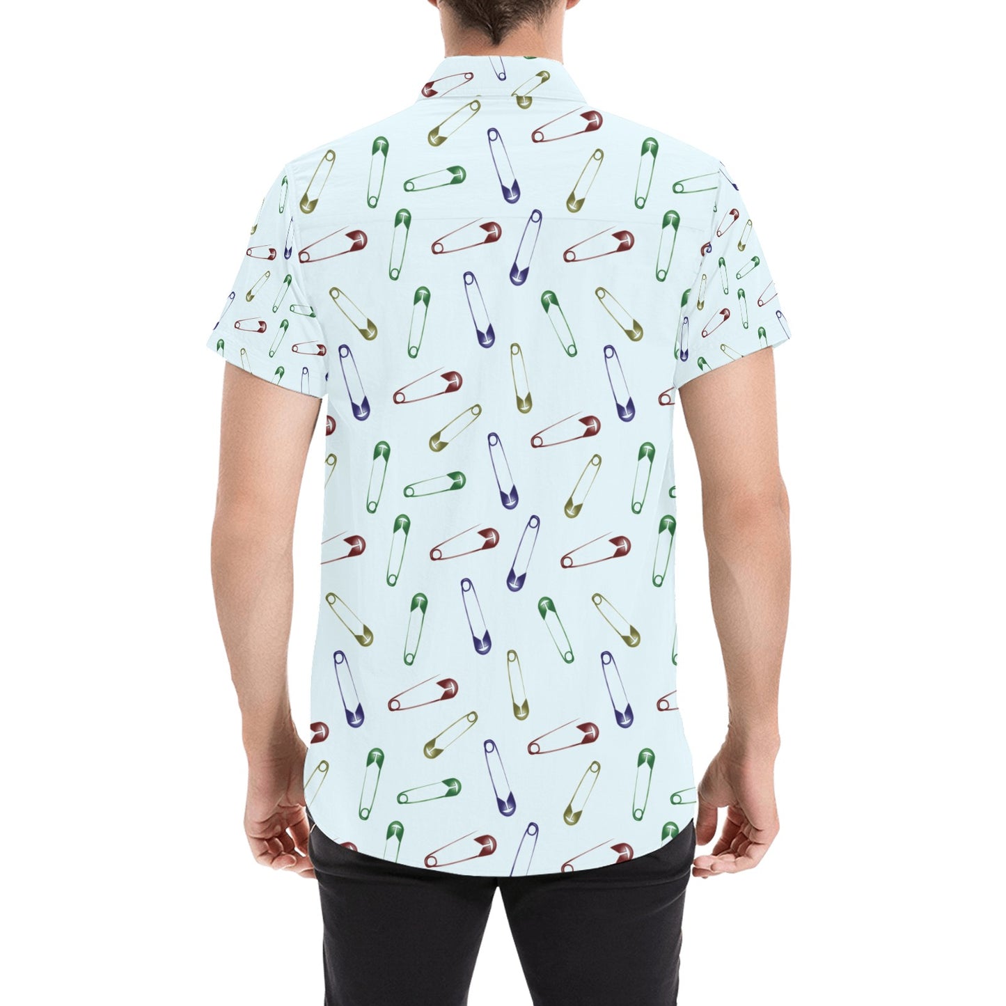 Safety Pin Print Design LKS303 Men Short Sleeve Button Up Shirt