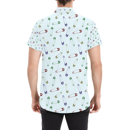 Safety Pin Print Design LKS303 Men Short Sleeve Button Up Shirt