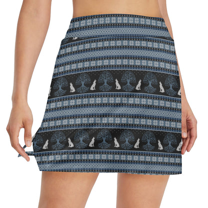 Wolf Tree of Life Knit Design Print 17" Golf & Pickleball Skort with Pockets