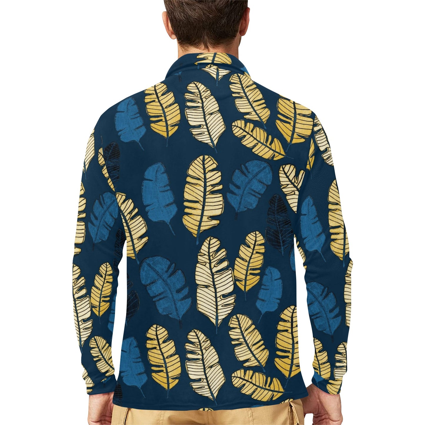 Banana Leaf Pattern Print Design BL09 Long Sleeve Polo Shirt For Men's